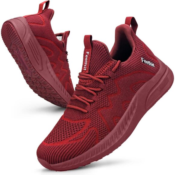 Feethit Women Burgundy Lightweight Wide Mesh Workout Sneakers For Tennis Gym - Picture 1 of 7